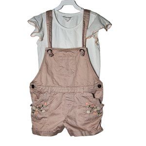 Artisan NY Girls Pink Floral Embroidered Overalls & Matching Shirt 5T 2 Pieces